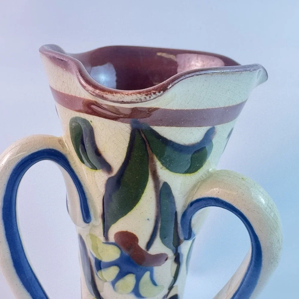 ART NOUVEAU VASE Motto Ware Triple Handled Vase Torquay Pottery Scarce FLAWED